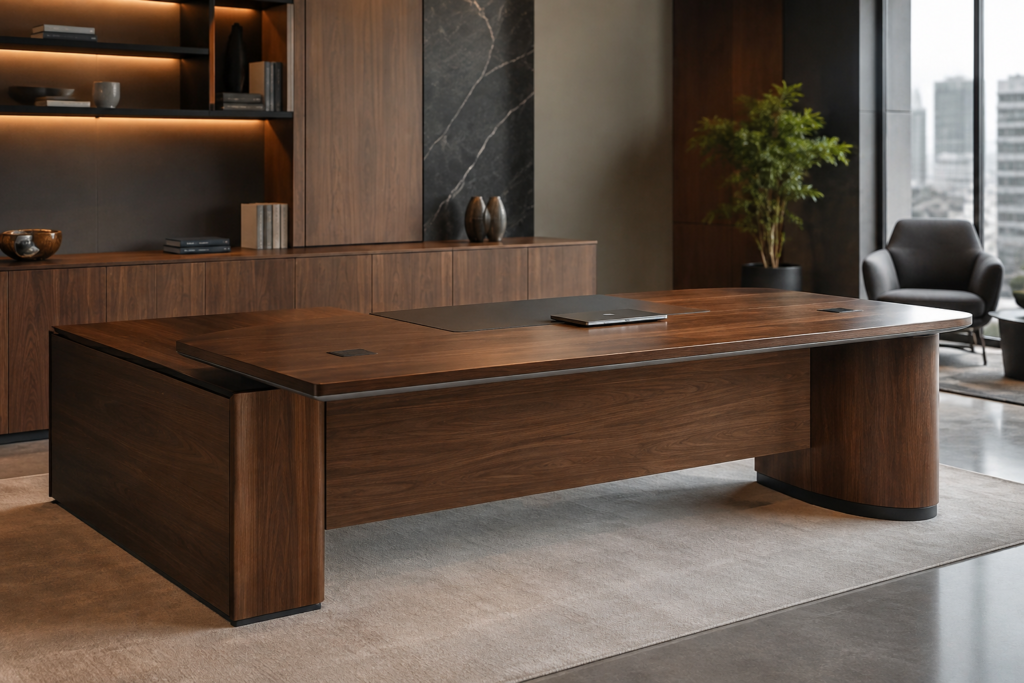 Custom executive office desk with integrated cable management