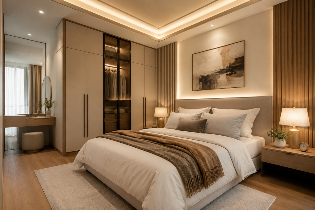 Master bedroom renovation with built-in wardrobe in Johor Bahru