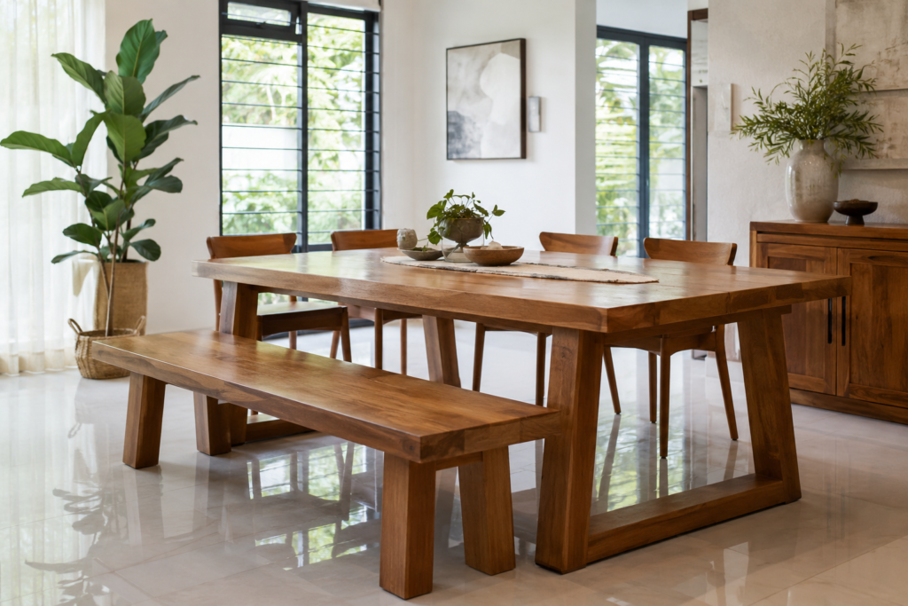 Custom built solid wood dining table for house renovation in Johor